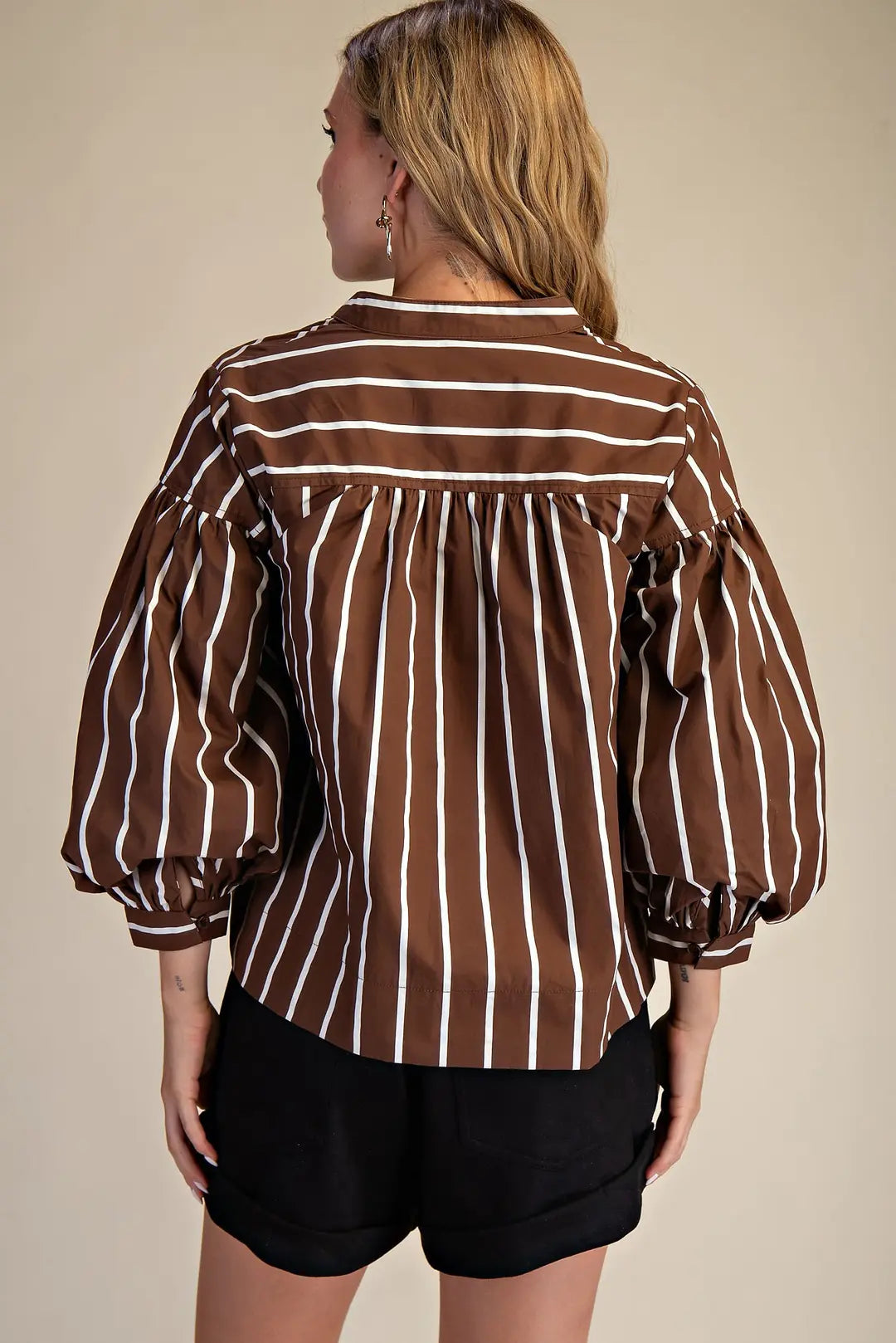 Long Puff Sleeve With Cuff V Neck Shirt