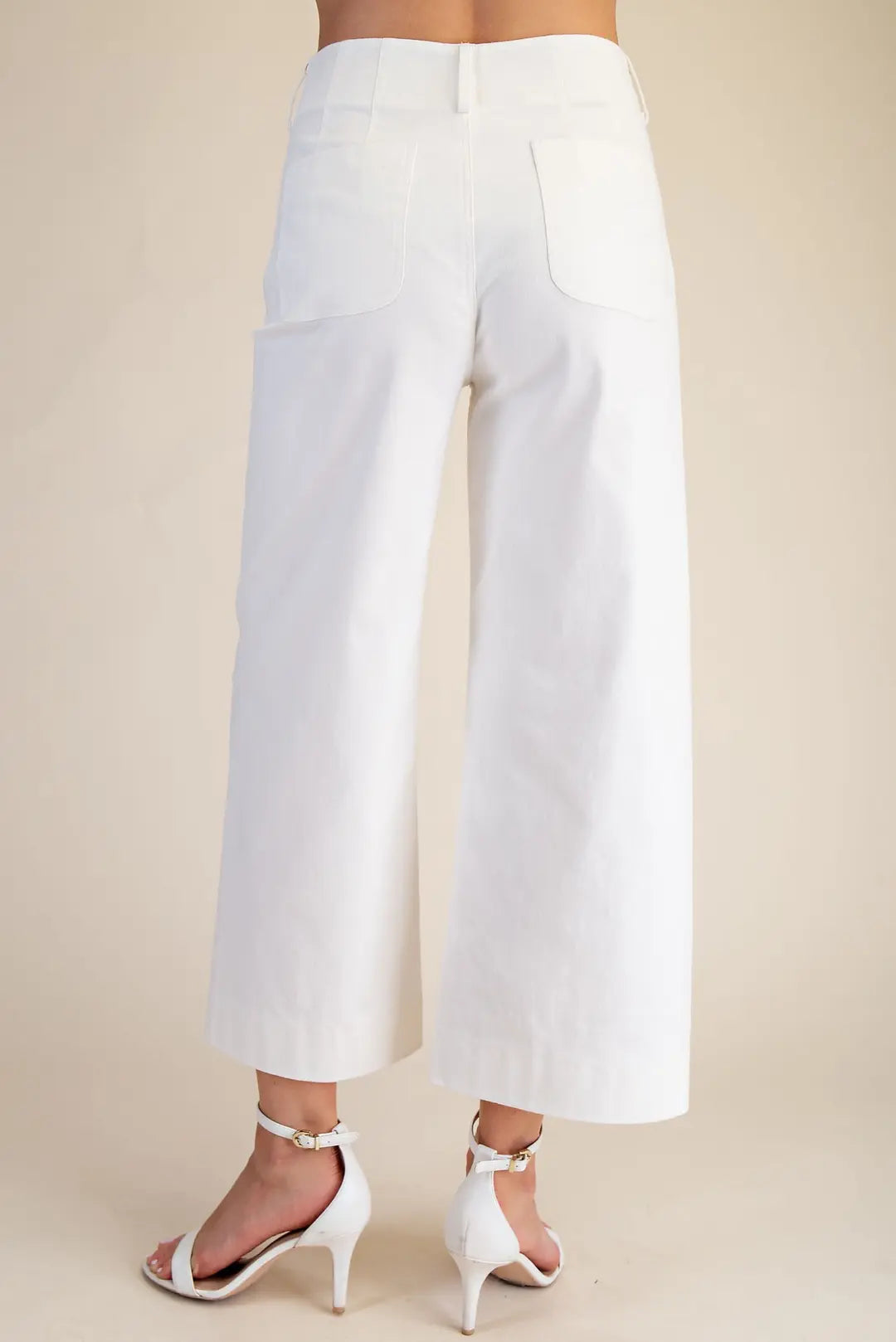 White Colette Cropped Wide-Leg Scallop Pocket Detail Pants
