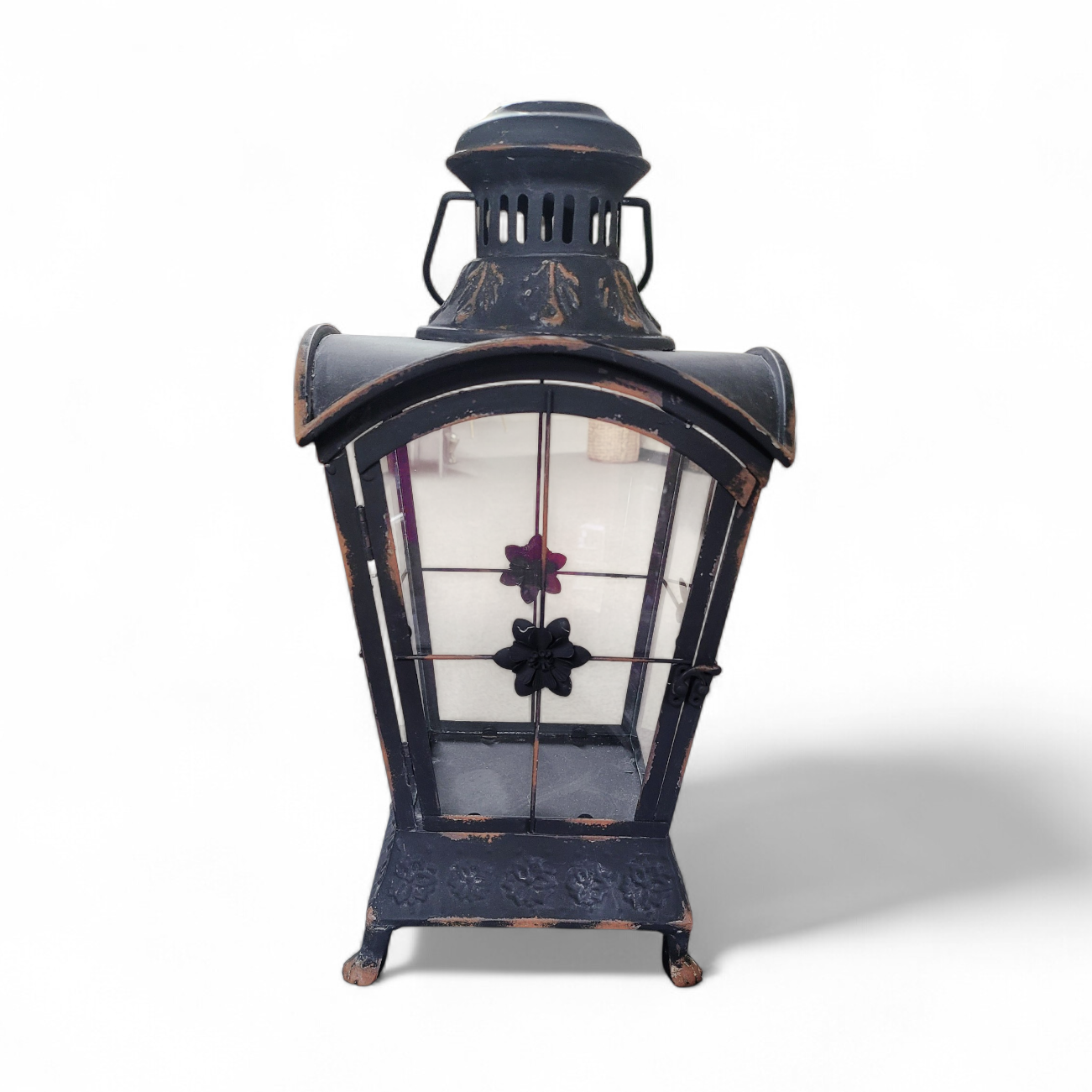 Metal & Glass Footed Lantern L