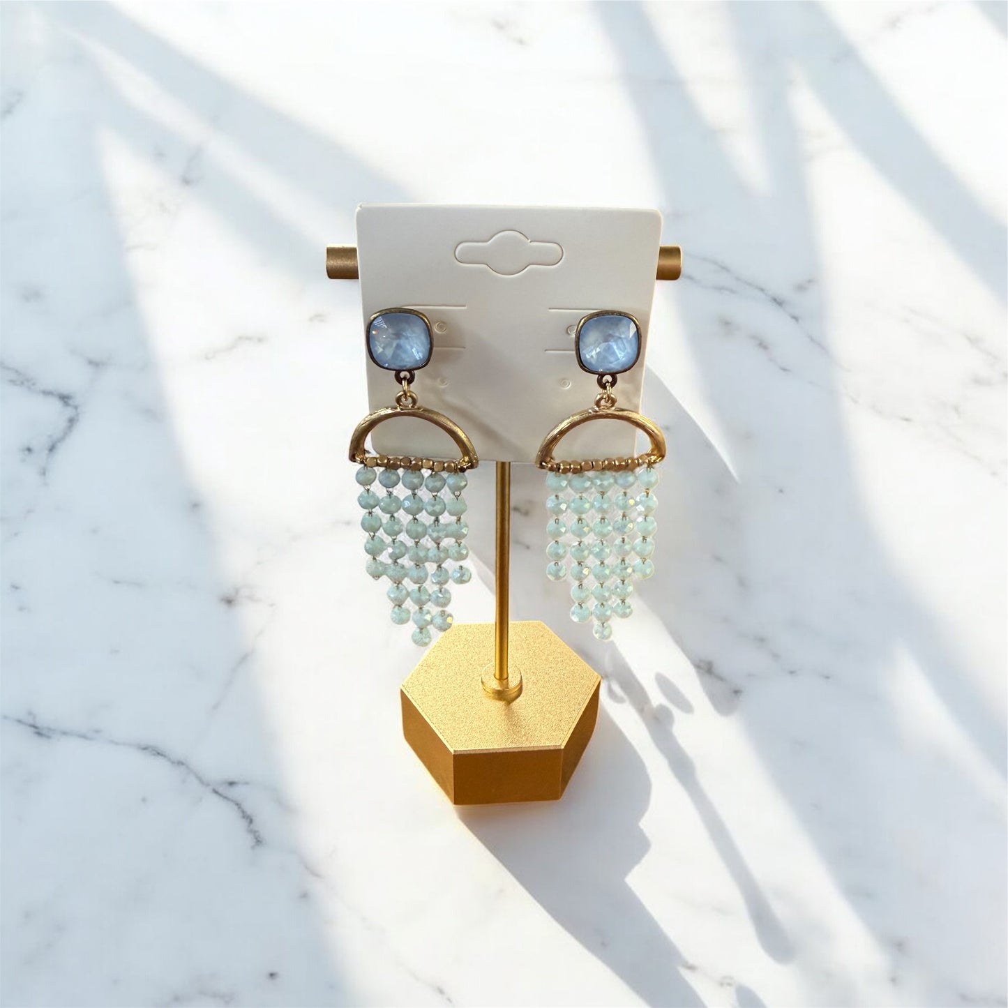 Blue Waterfall Beaded Earring