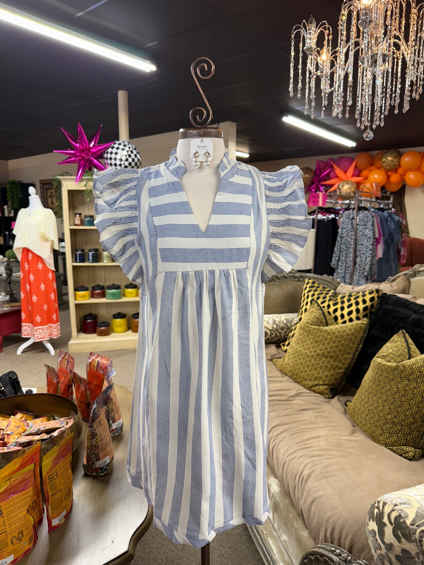 Blue Breeze Ruffle Sleeve Dress