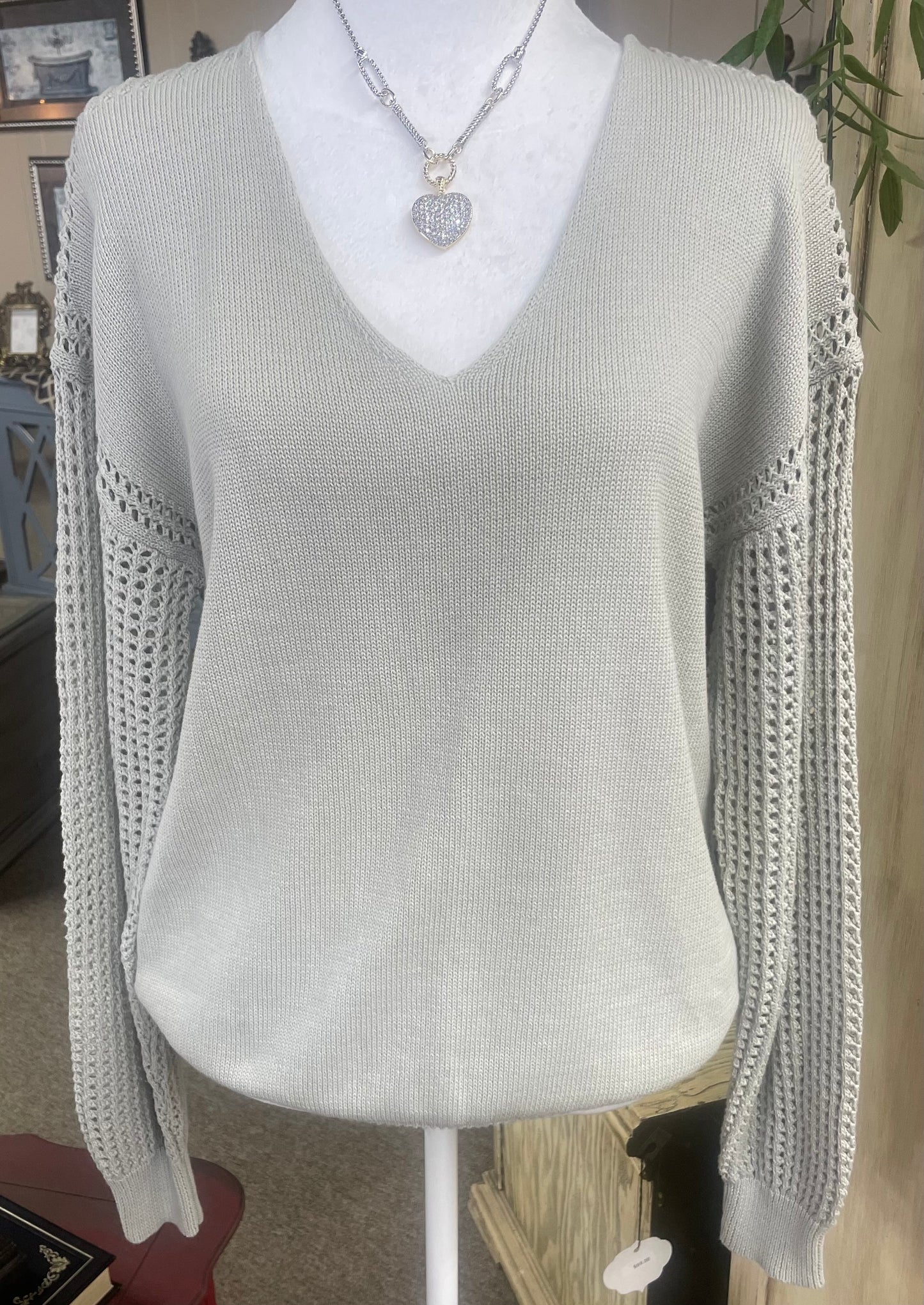 Light Grey Mesh Sleeve Sweater