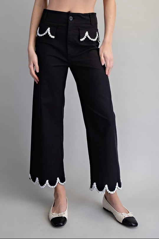 Floral Trim Straight Leg Pant