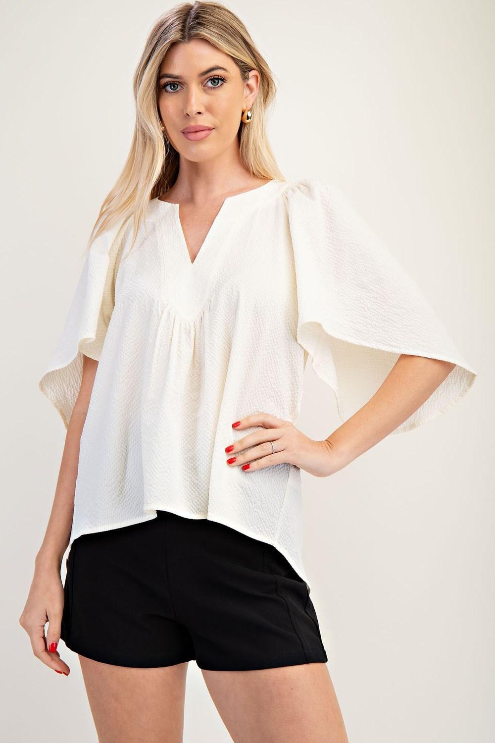 White V-Neck Placket Top