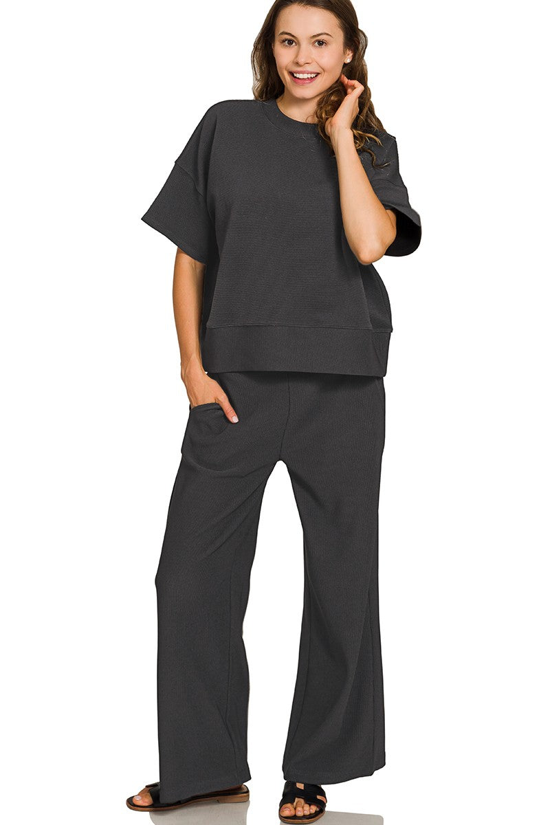 Ribbed Round Nee Tee & Pant Set