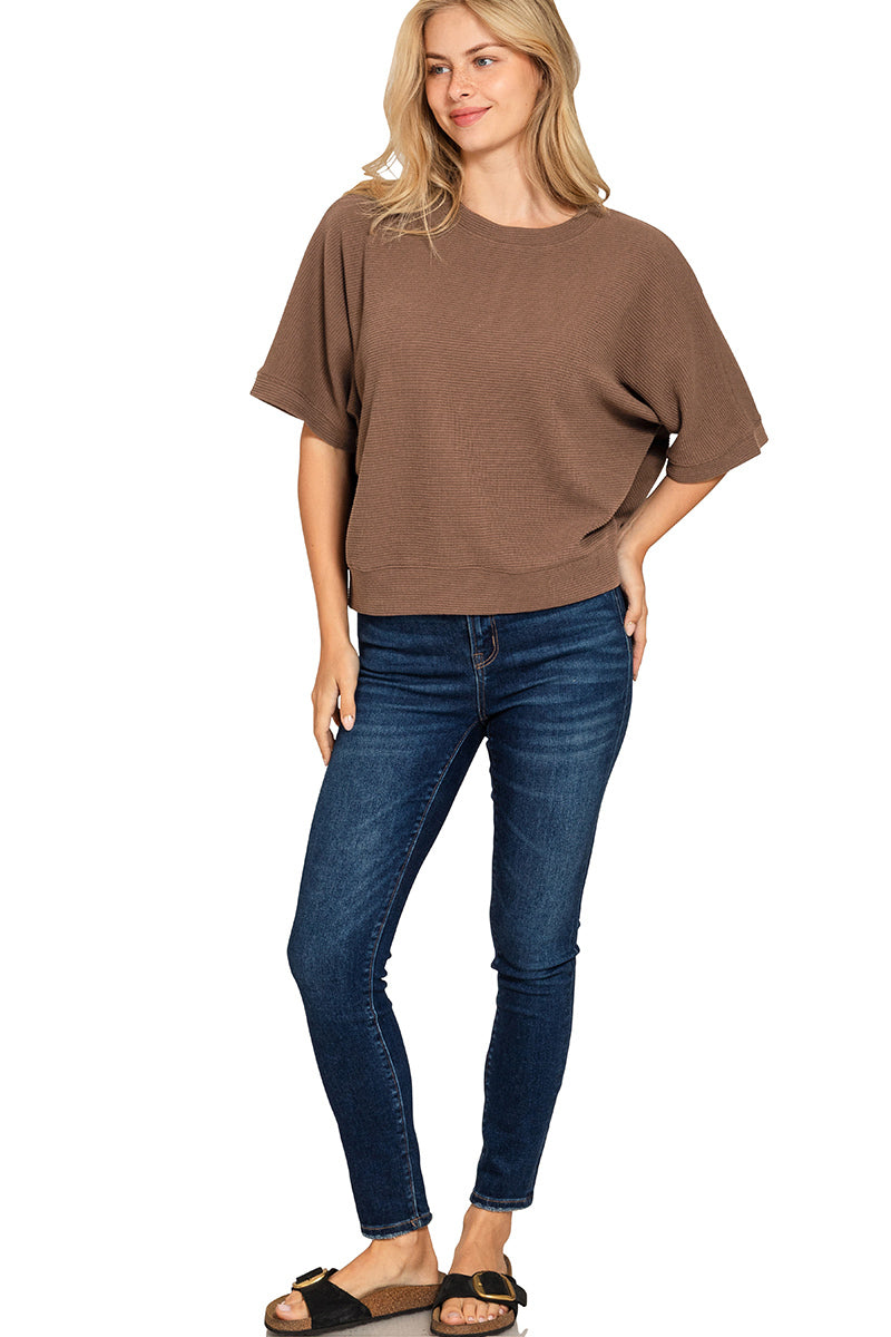 Brown Drop Sleeve Blouse