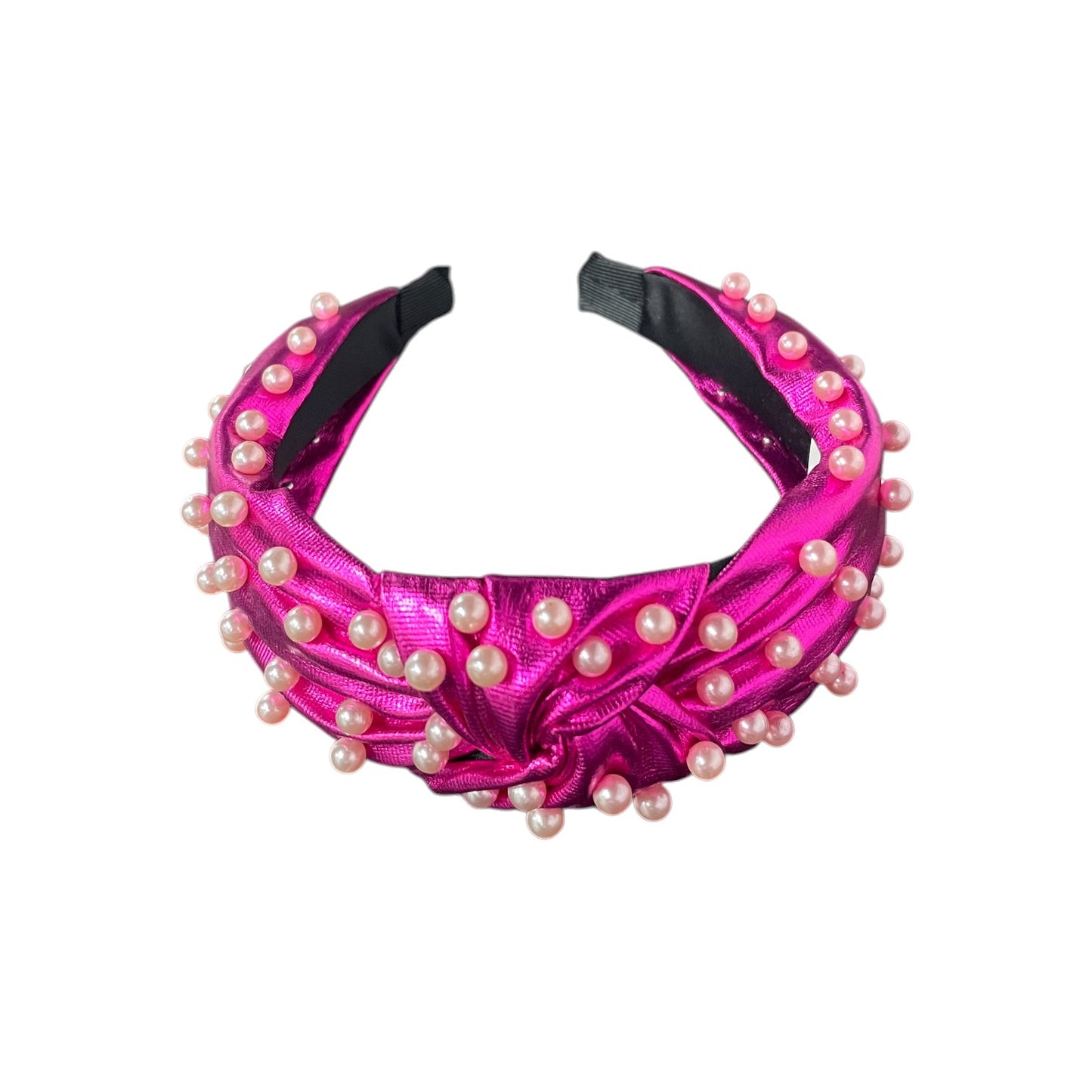 Hot Pink Metallic Pearl Topknot Headband