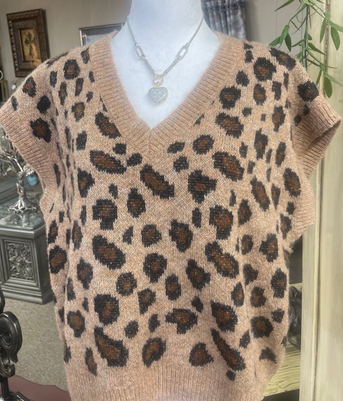Oversized V Neck Leopard Sweater