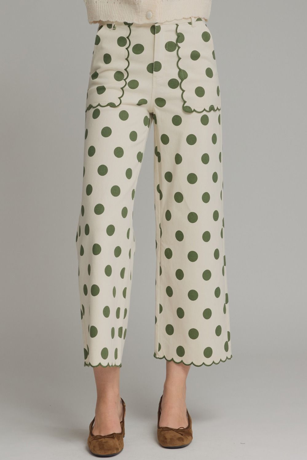 Olive Polka Dot wide leg pant