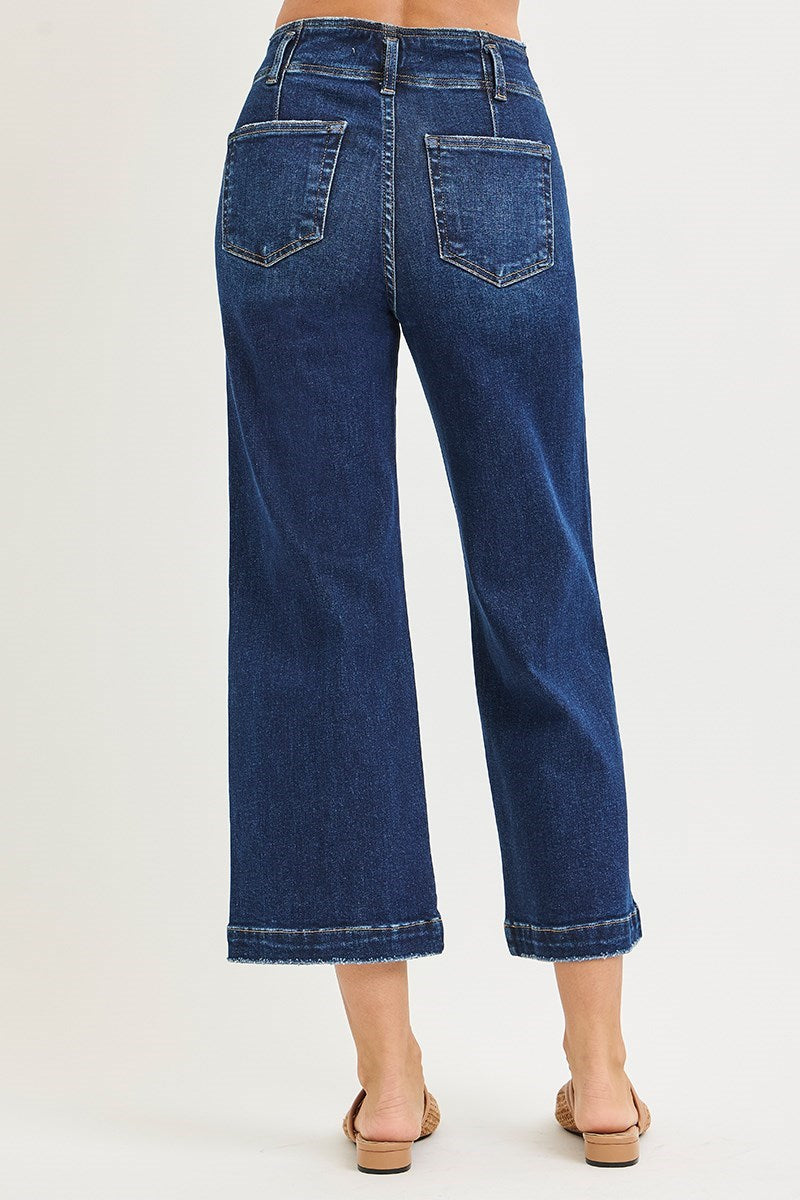 Risen Dark HR Seam Detailed Crop Wide Leg Jeans