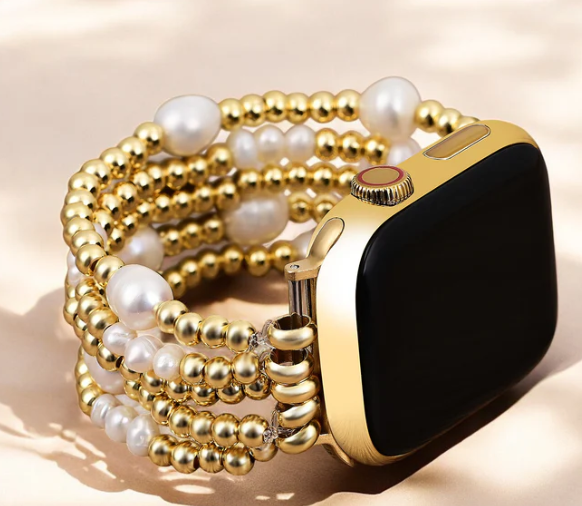Gold and Pearl Stretch Apple Watch Strap