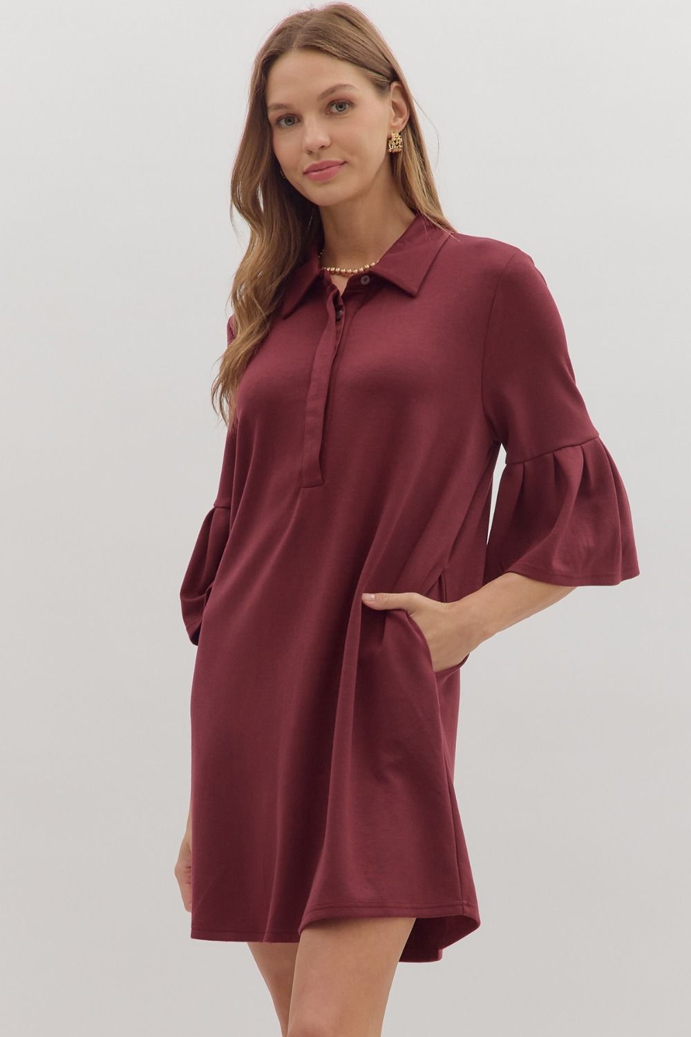 Wine 3/4 Tiered Ruffle Sleeve