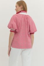 Gingham puff sleeve top