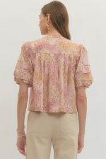 Printed short puff sleeve top