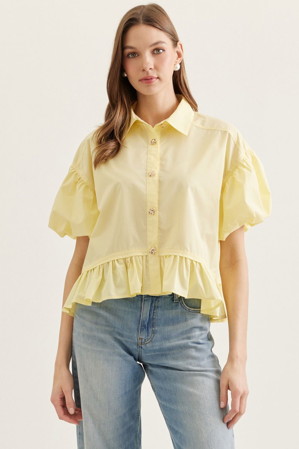 Yellow Ruffle/Puff Sleeve Blouse