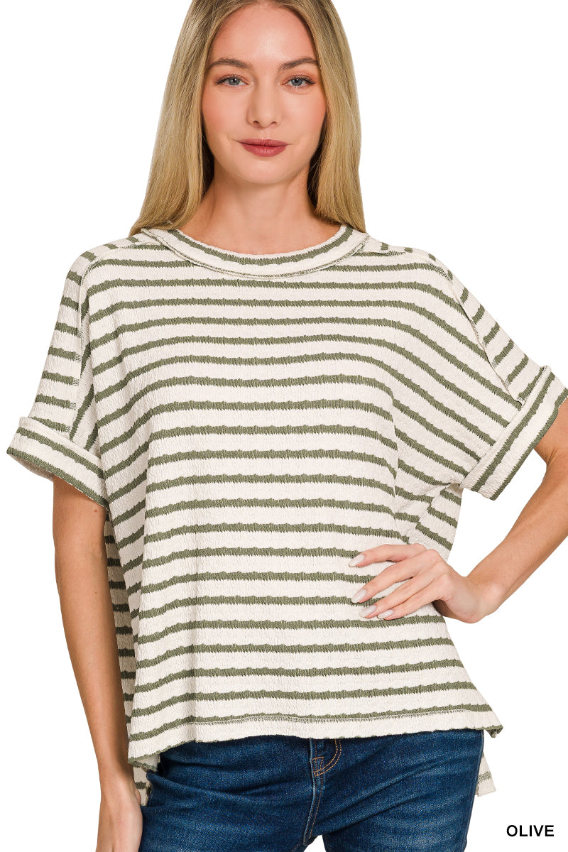 Olive Stripe Box Tee