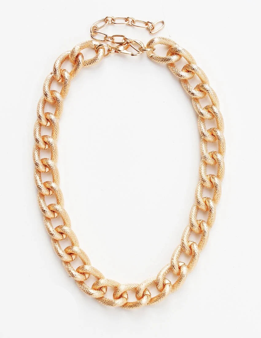 Textured Gold Chain Link Necklace