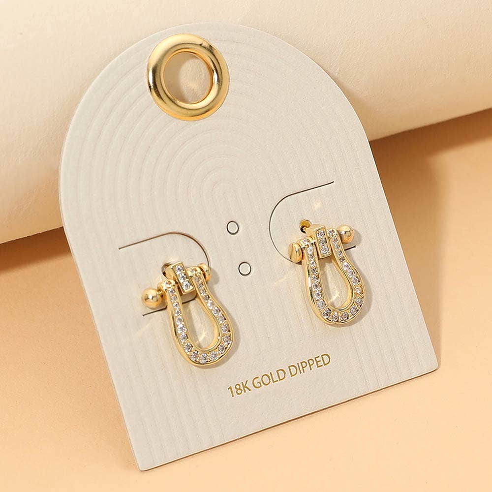 18K Gold Dipped Crystal Pave Mini Horsebit Drop Earrings