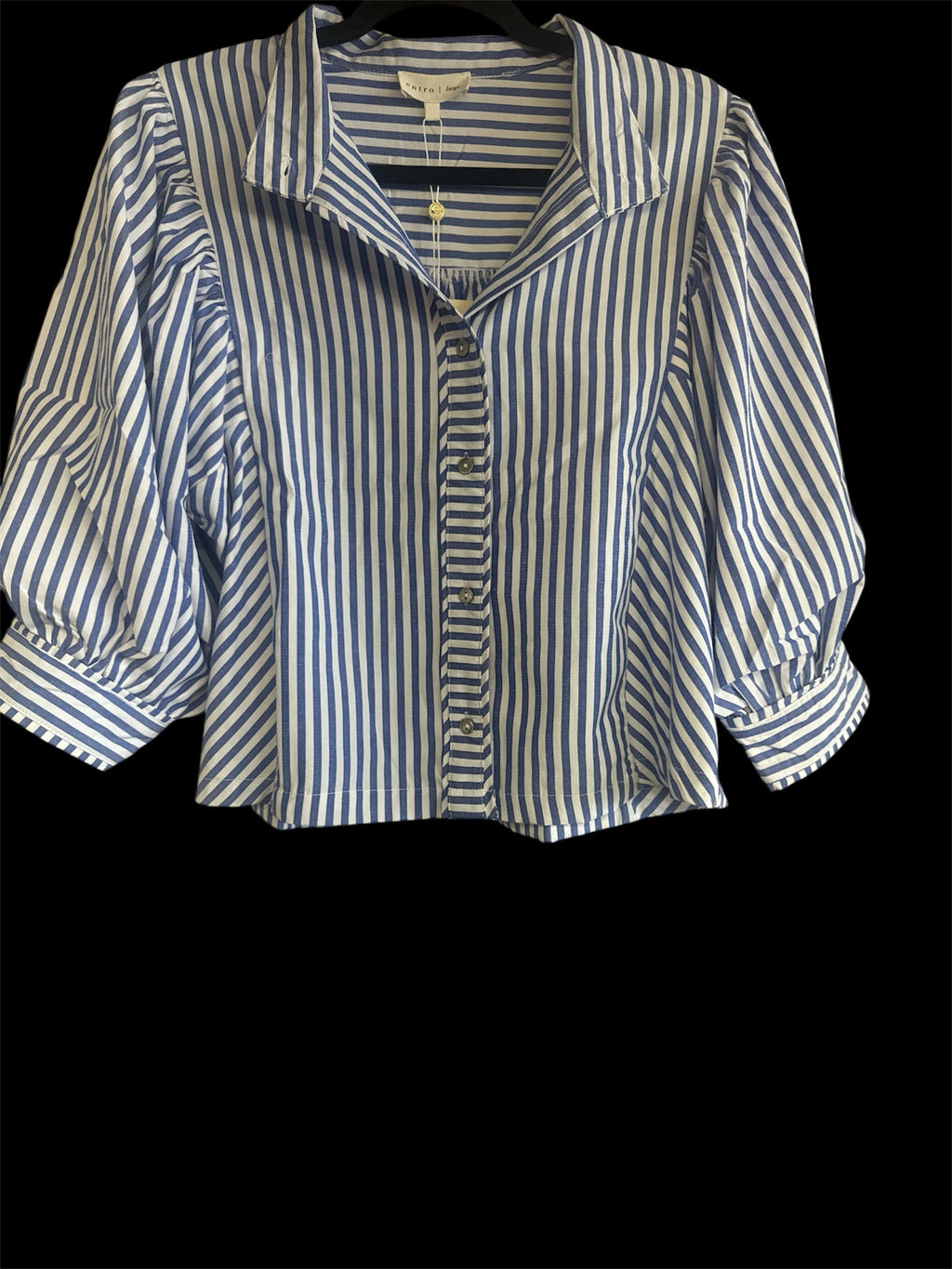 Navy Blue Striped Button Down Shirt