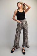 Leopard Zipper Back Ruffled Hem Pants