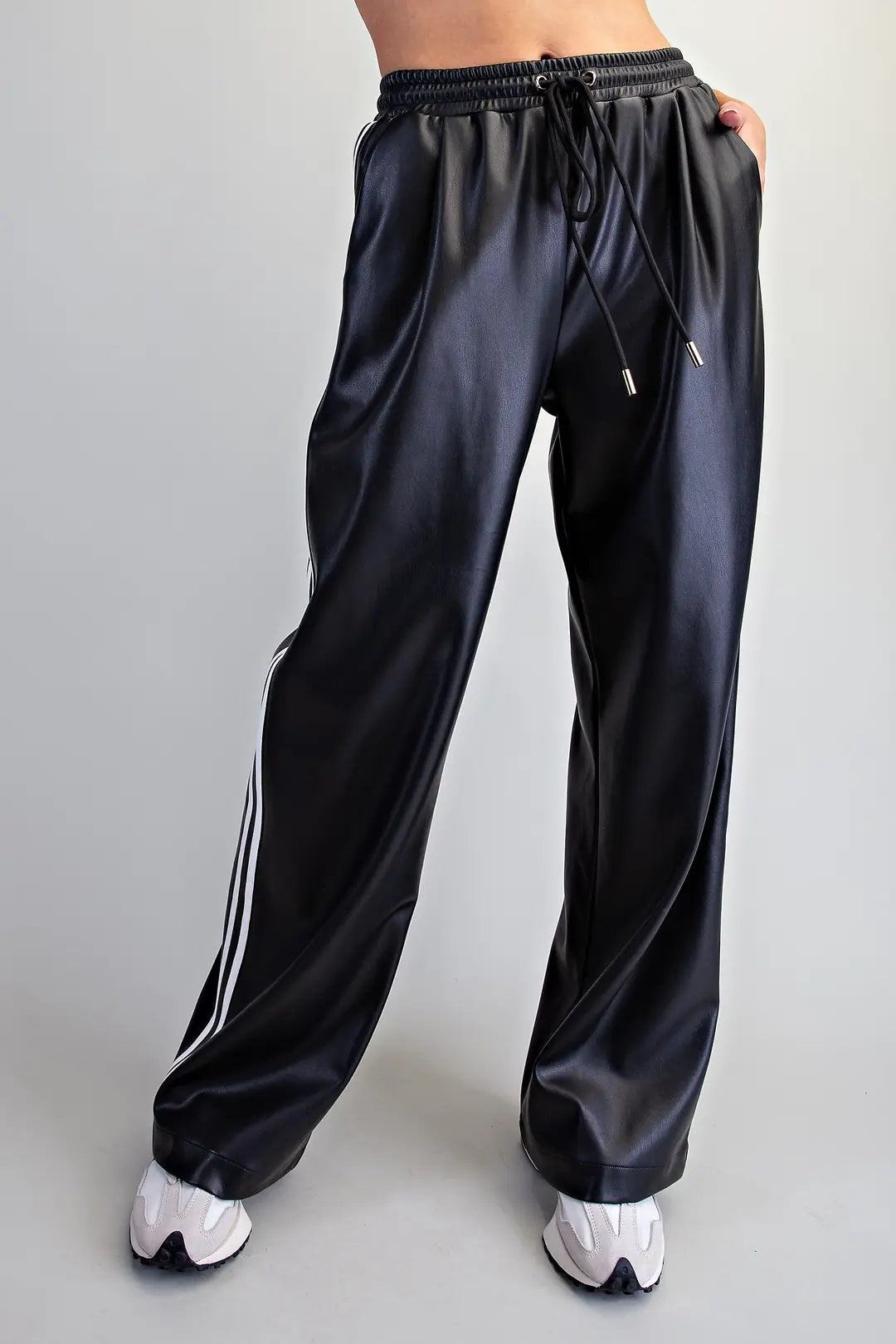 Striped Pleather Wide Pants