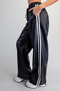 Striped Pleather Wide Pants