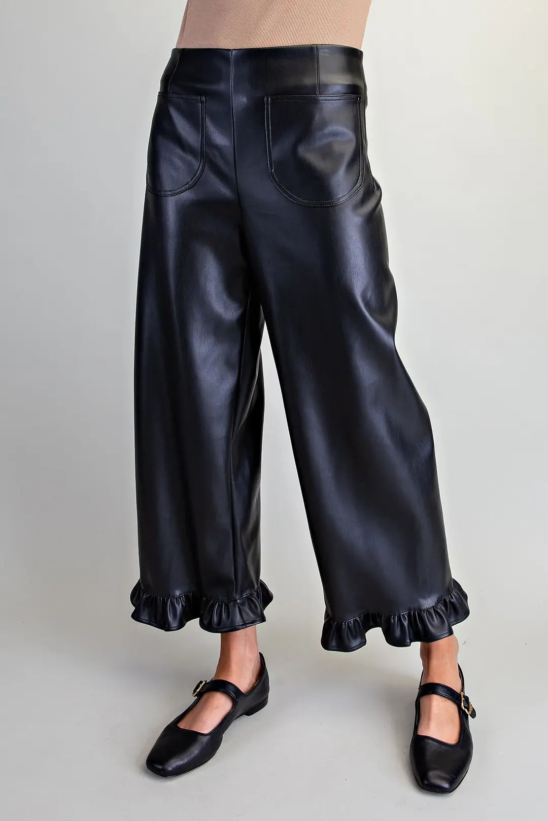 Pleather Ruffle Hem Pants