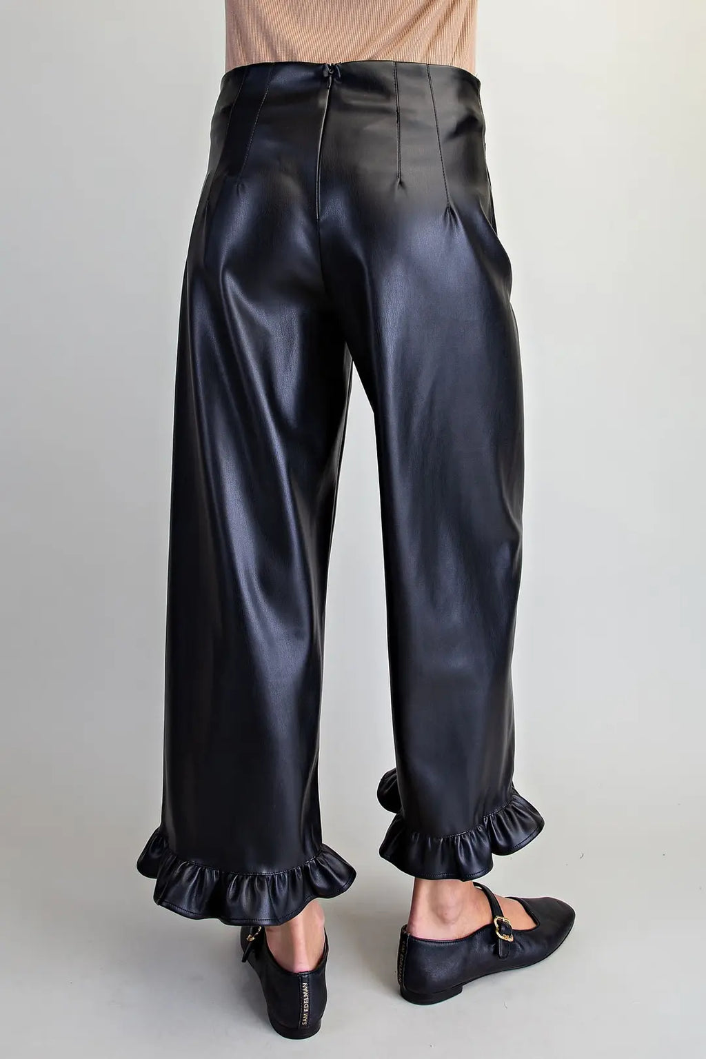 Pleather Ruffle Hem Pants
