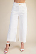 White Colette Cropped Wide-Leg Scallop Pocket Detail Pants