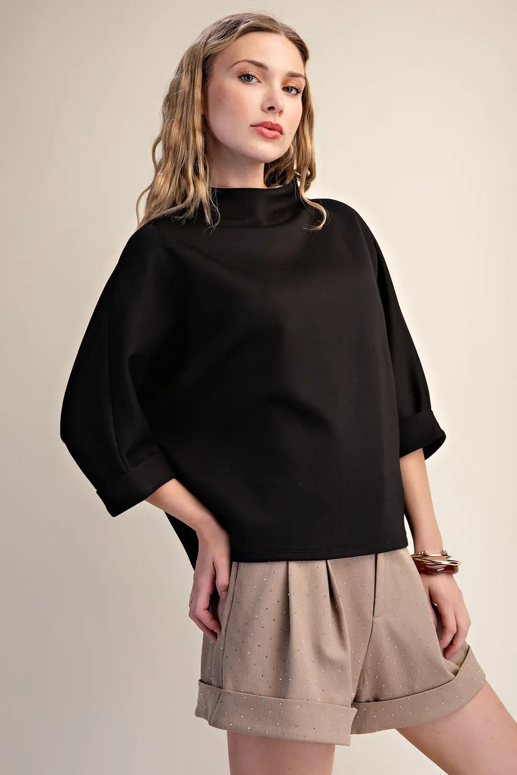 Mock-Neck 3/4 Sleeve Everyday Top