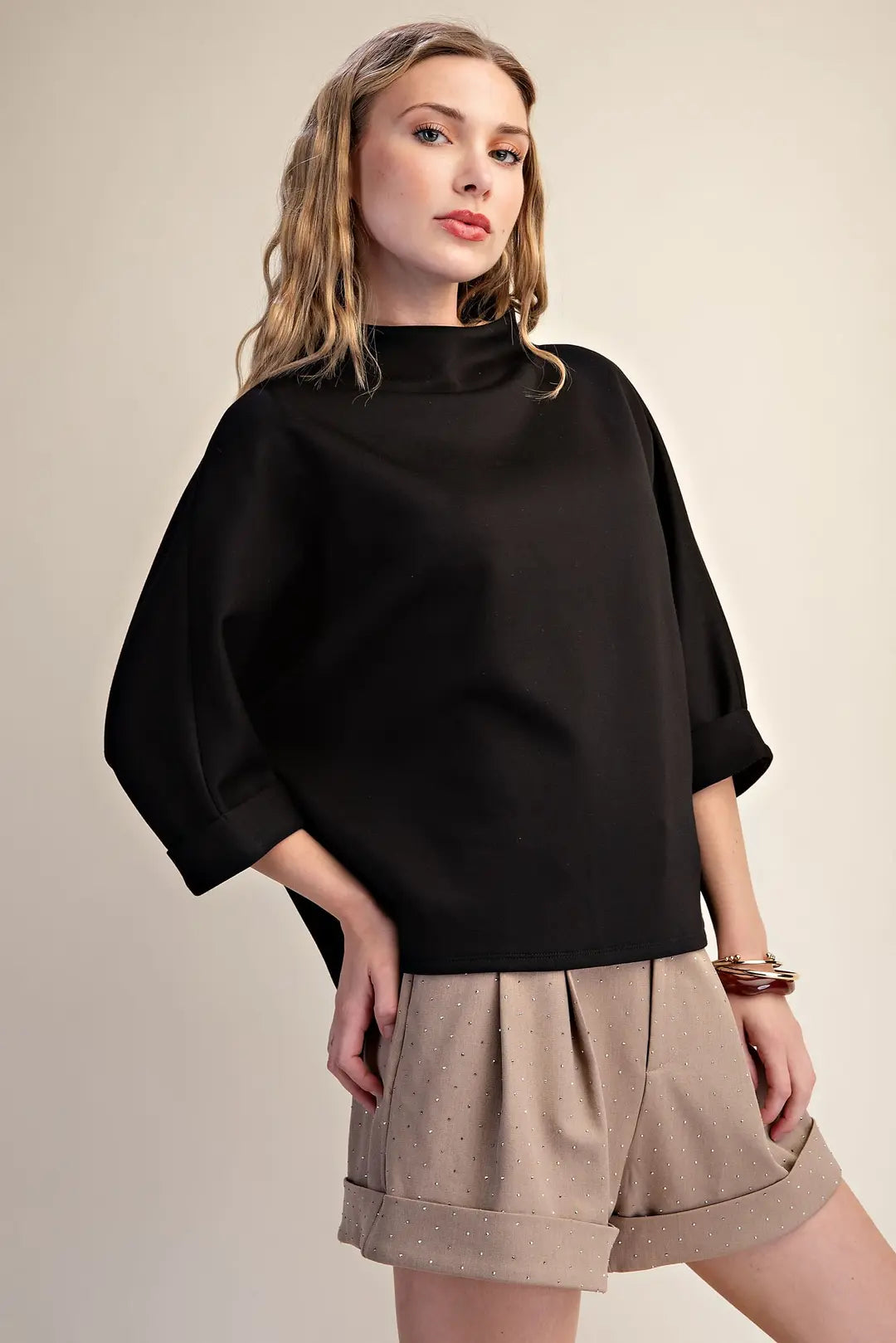 Mock-Neck 3/4 Sleeve Everyday Top