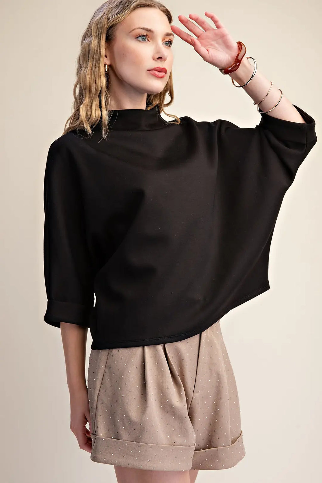 Mock-Neck 3/4 Sleeve Everyday Top