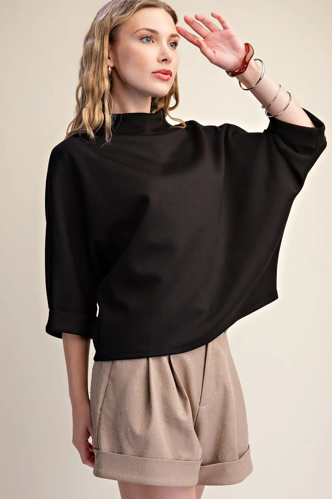 Mock-Neck 3/4 Sleeve Everyday Top