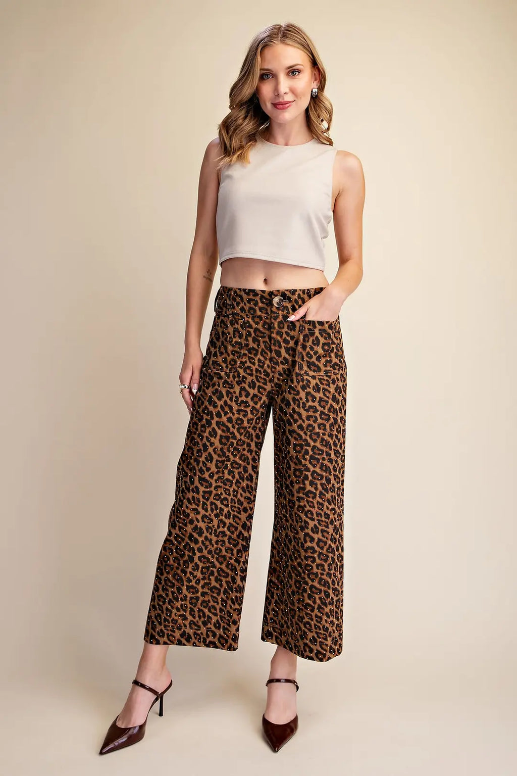 Leopard Colette Cropped Rhinestone Pants