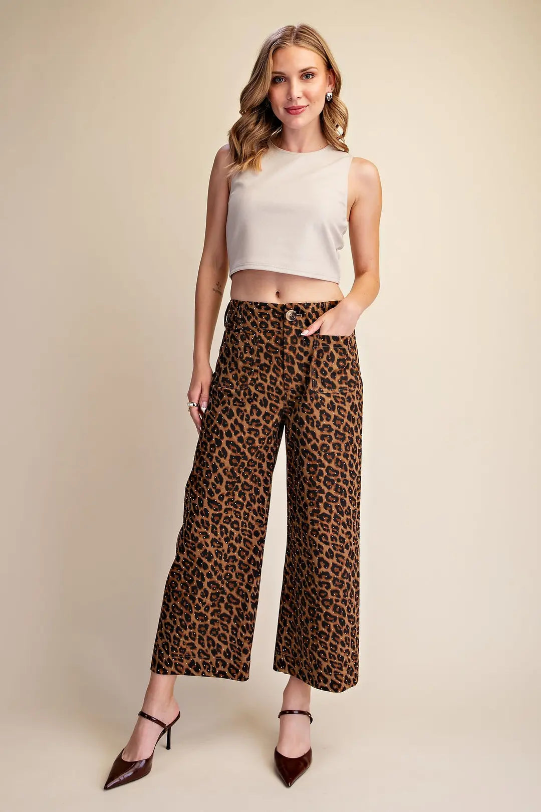 Leopard Colette Cropped Rhinestone Pants