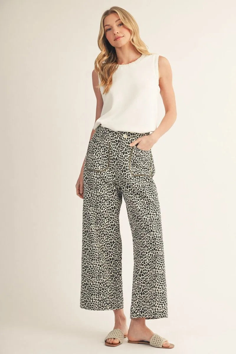 Leopard Scallop Wide Leg Pants