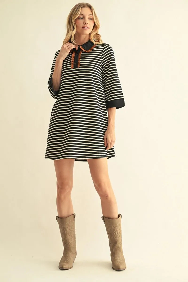 3/4 Sleeve Striped Dress