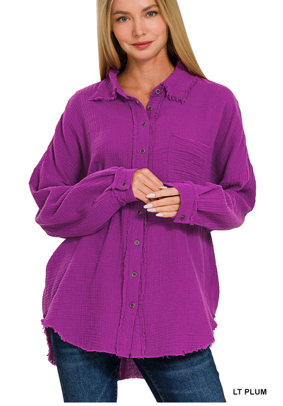 Lt Plum Long Sleeve Gauze Blouse