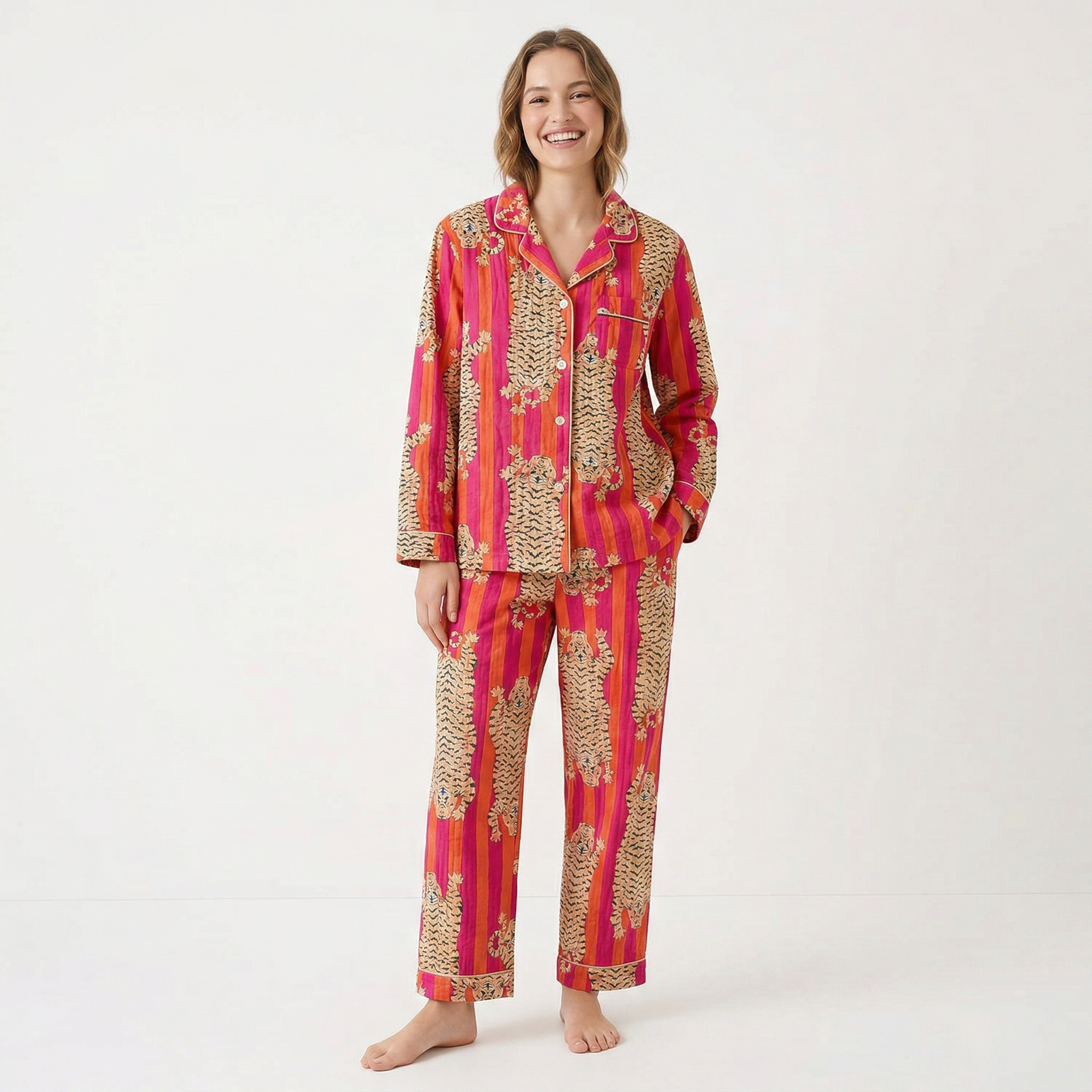 Orange Pink Tiger PJ Set