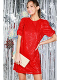 Red Short-Sleeve Sequin Dress