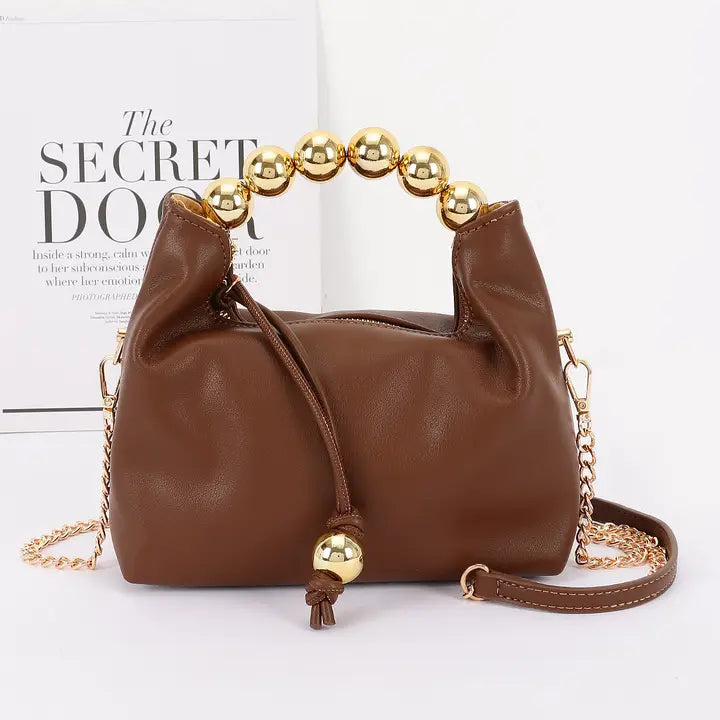 Brown Faux Leather Handle Purse