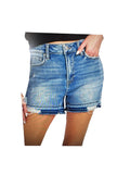 High Rise Distress Hem Shorts