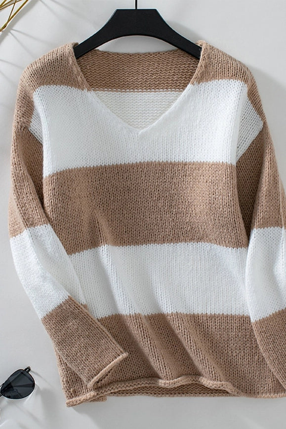 White w/Khaki V-Neck Sweater
