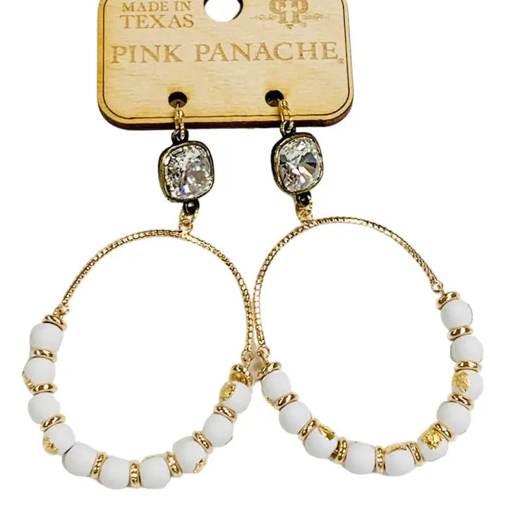 Oval Earrings with White Beads