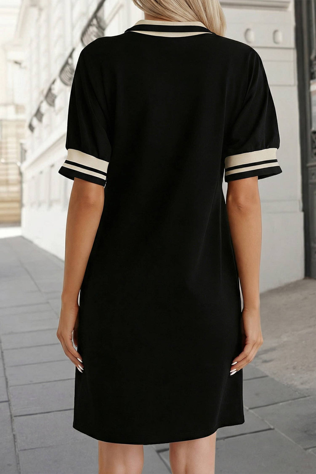 Striped Trim Polo Tee Mini Dress