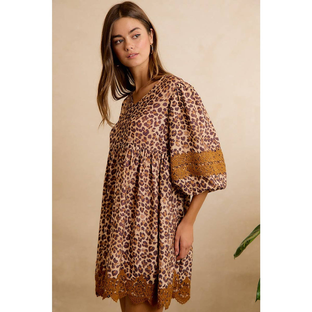 LEOPARD V NECK DRESS