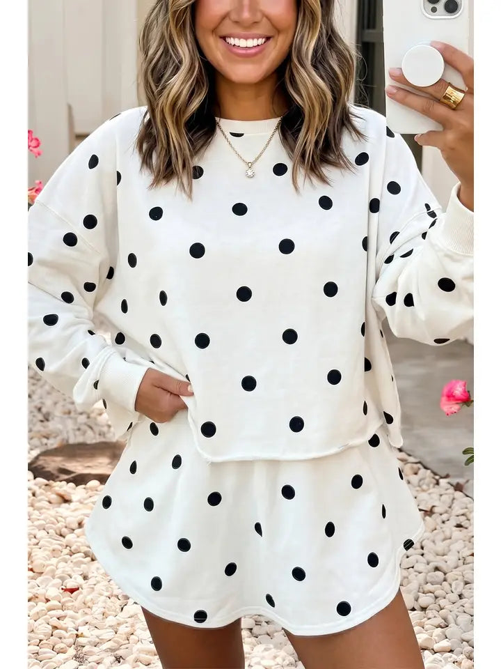 Polka High Waist Skort and Long Sleeve Top