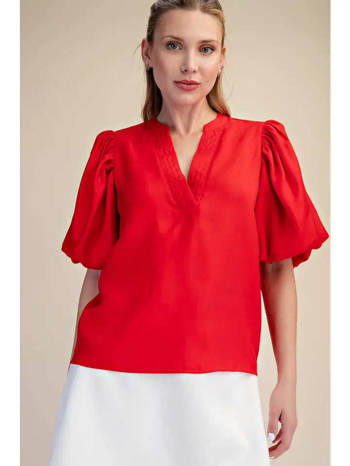 Red V-Neck Blouse