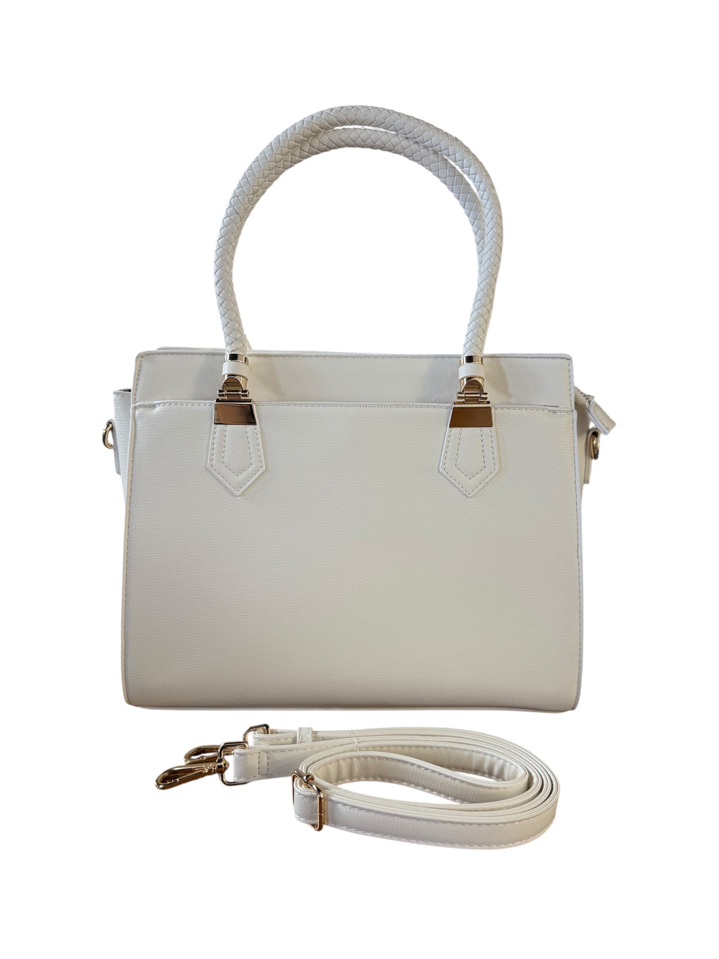 White Tote Purse with Braided Strap