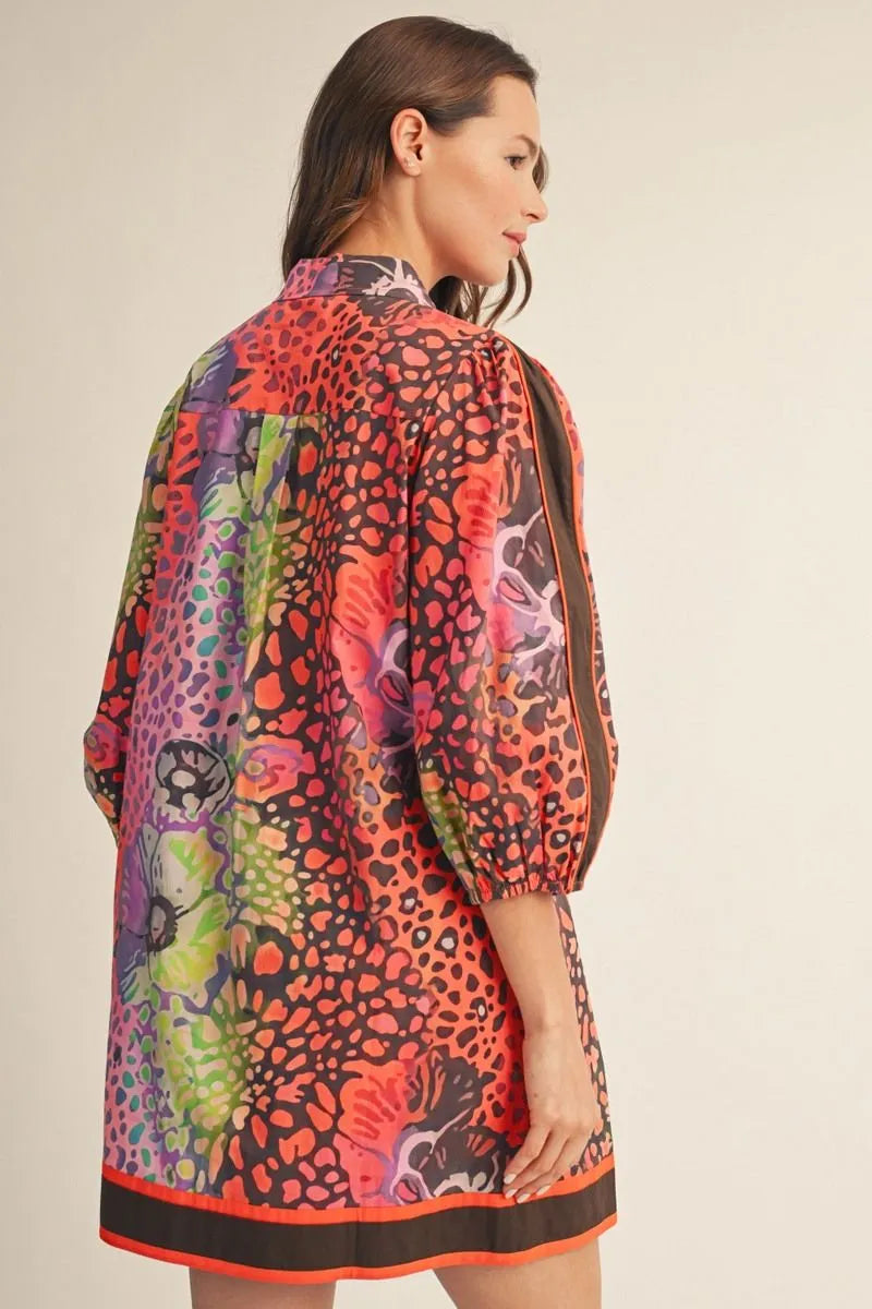 Leopard Floral Dress Multi Color